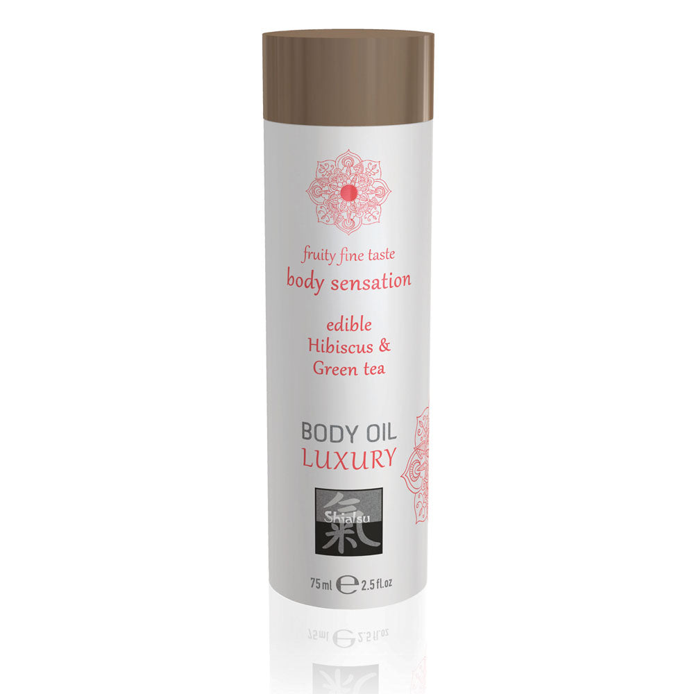 > Relaxation Zone > Flavoured Lubricants and Oils Shiatsu Luxury Body Oil Edible Hibiscus And Green Tea 75ml   
