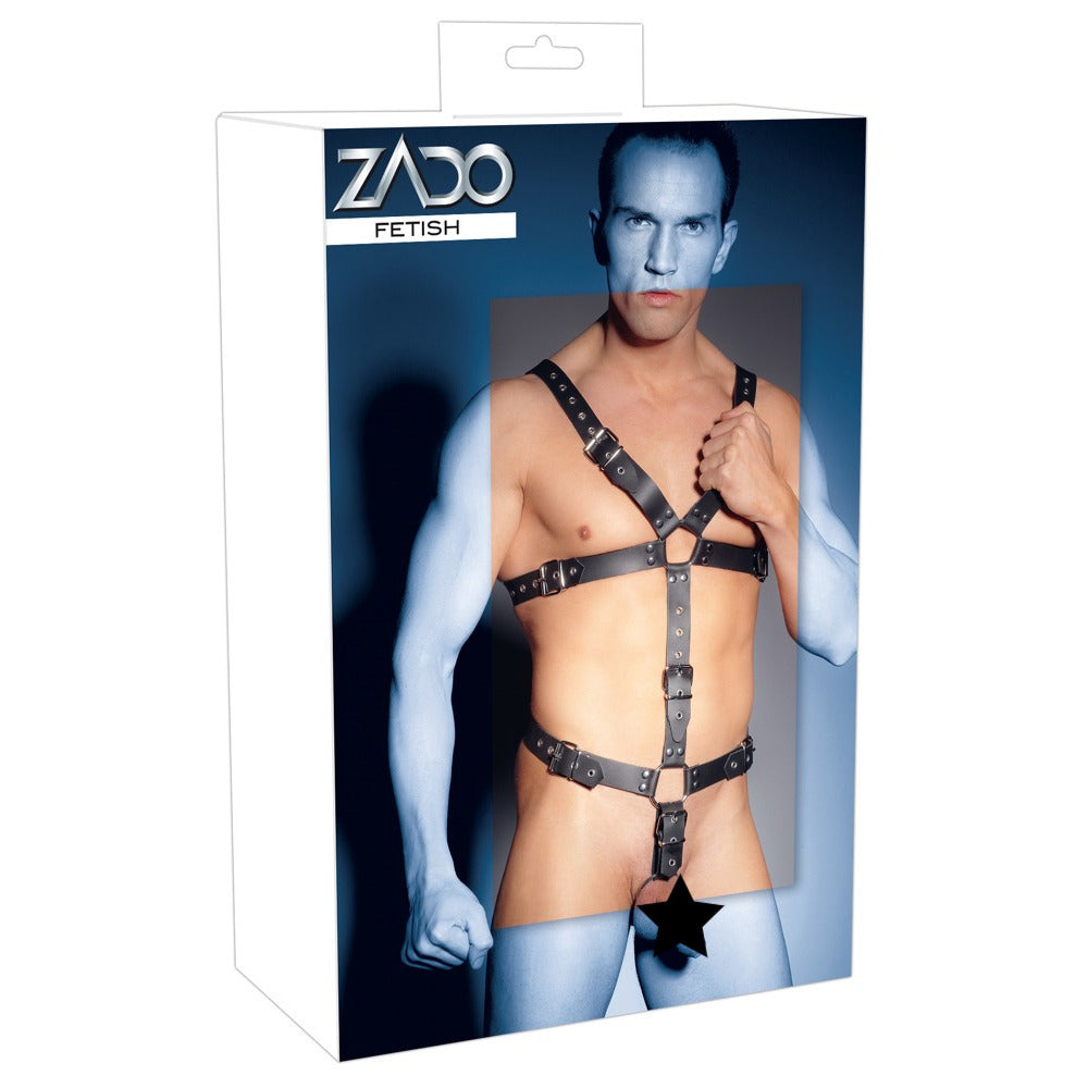 > Bondage Gear > Restraints Zado Mens Leather Adjustable Harness With Cock Ring   