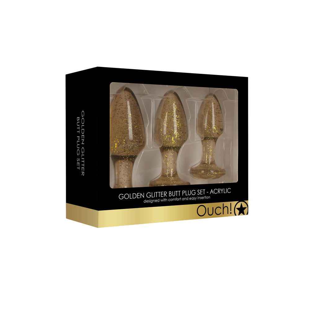 > Anal Range > Butt Plug Kits Ouch Golden Glitter Acrylic Butt Plug Set   