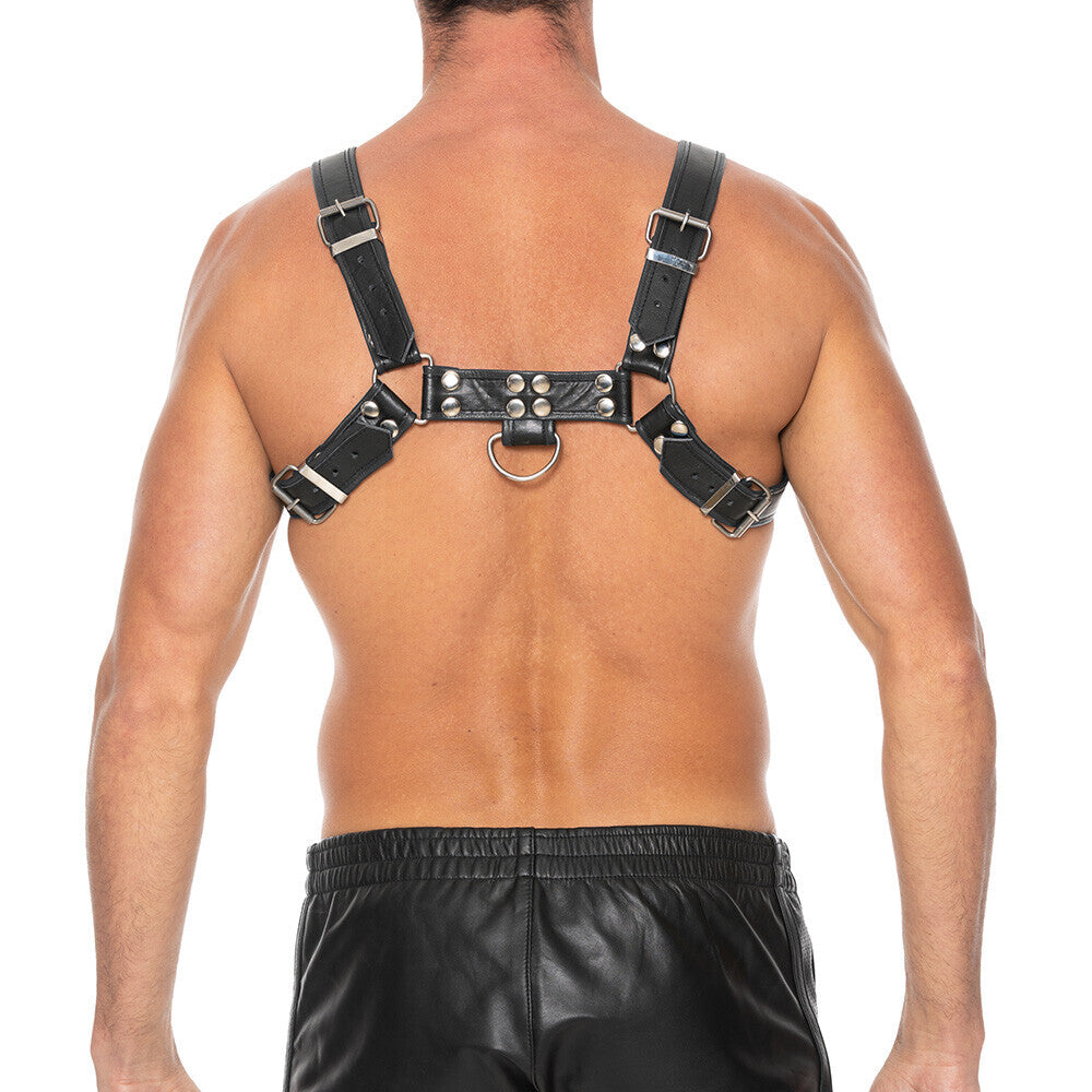 > Clothes > Leather Ouch Chest Bulldog Harness Black Large to Xlarge   