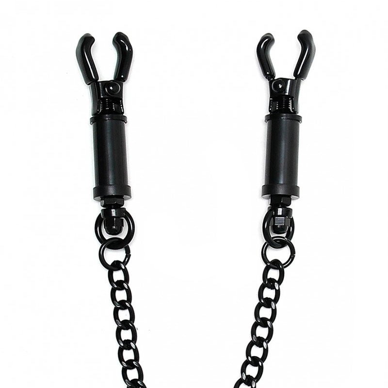 > Bondage Gear > Nipple Clamps Black Metal Adjustable Nipple Clamps With Chain   