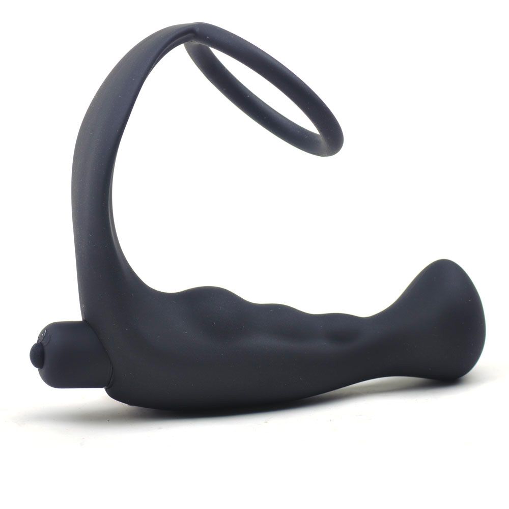 > Anal Range > Prostate Massagers Black Silicone Anal Plug Vibrator with Cock Ring   