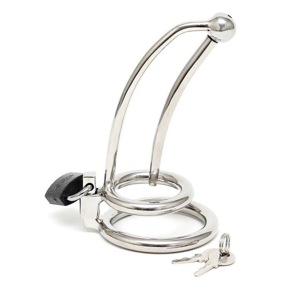 > Bondage Gear > Cock and Ball Bondage Chastity Penis Lock Curved With Urethral Tube   