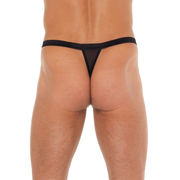 > Sexy Briefs > Male Mens Black GString With White Pouch   